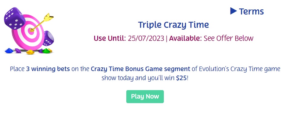 Casino bonuses - screenshot of PlayOJO Triple Crazy Time - MGJ