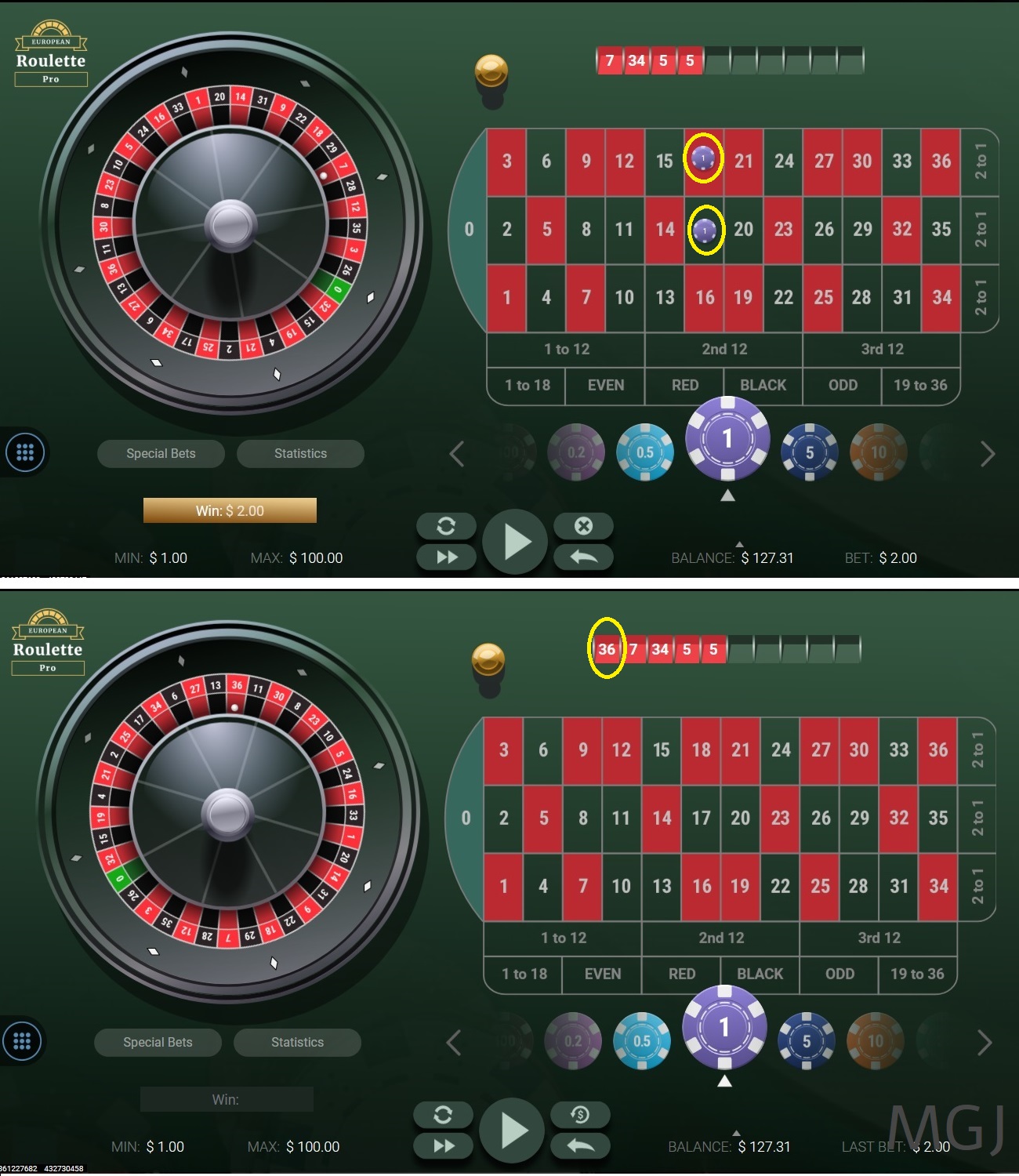 Online Roulette - European Roulette Pro - GVG - Screenshot - Bet Five - MGJ
