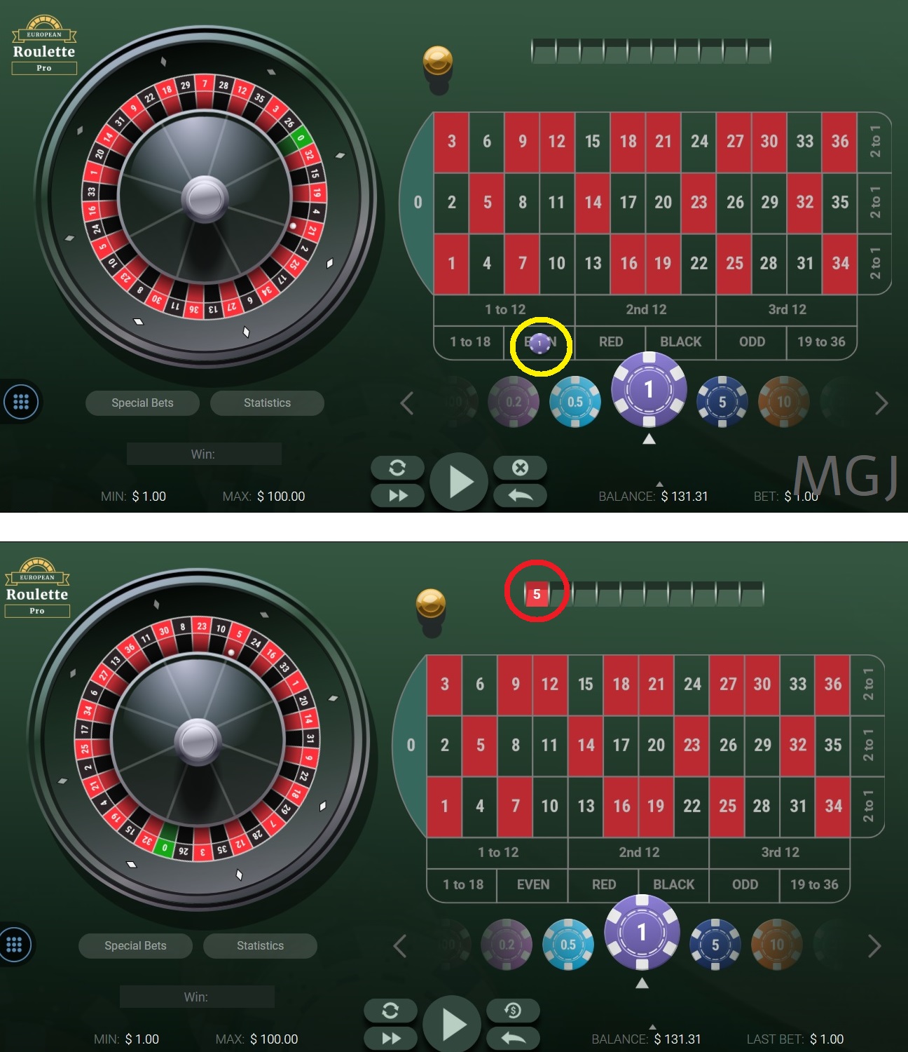 Online Roulette - European Roulette Pro - GVG - Screenshot - First Bet - MGJ