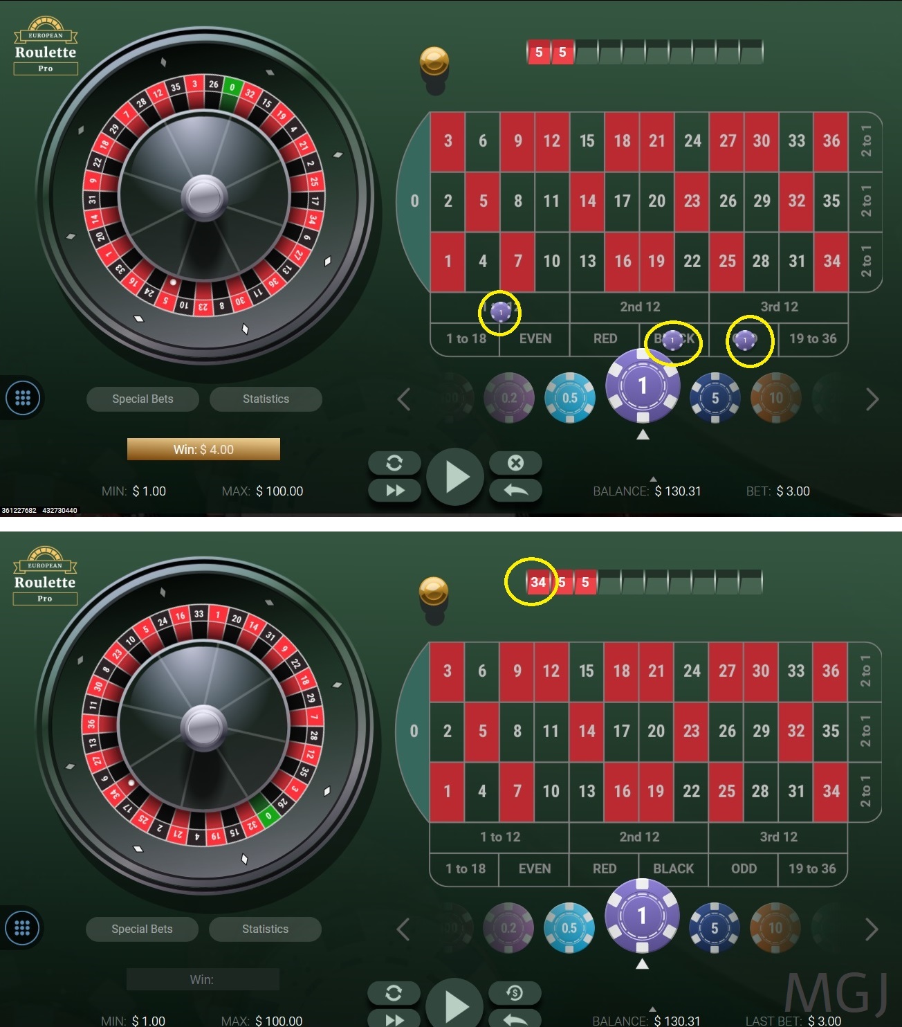 Online Roulette - European Roulette Pro - GVG - Screenshot - Third Bet - MGJ