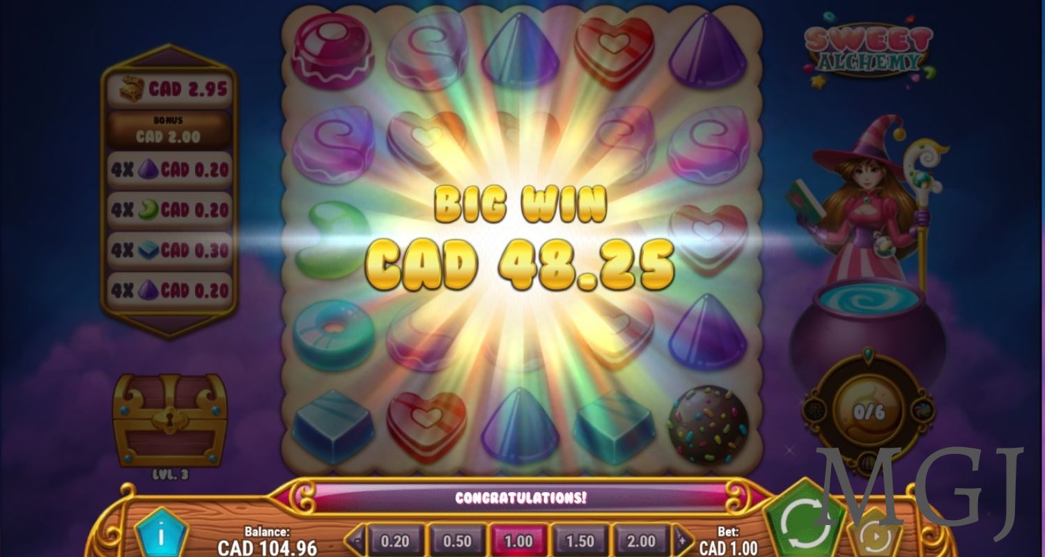 Sweet Alchemy - Play'n GO - Screenshot of Big Win - MGJ