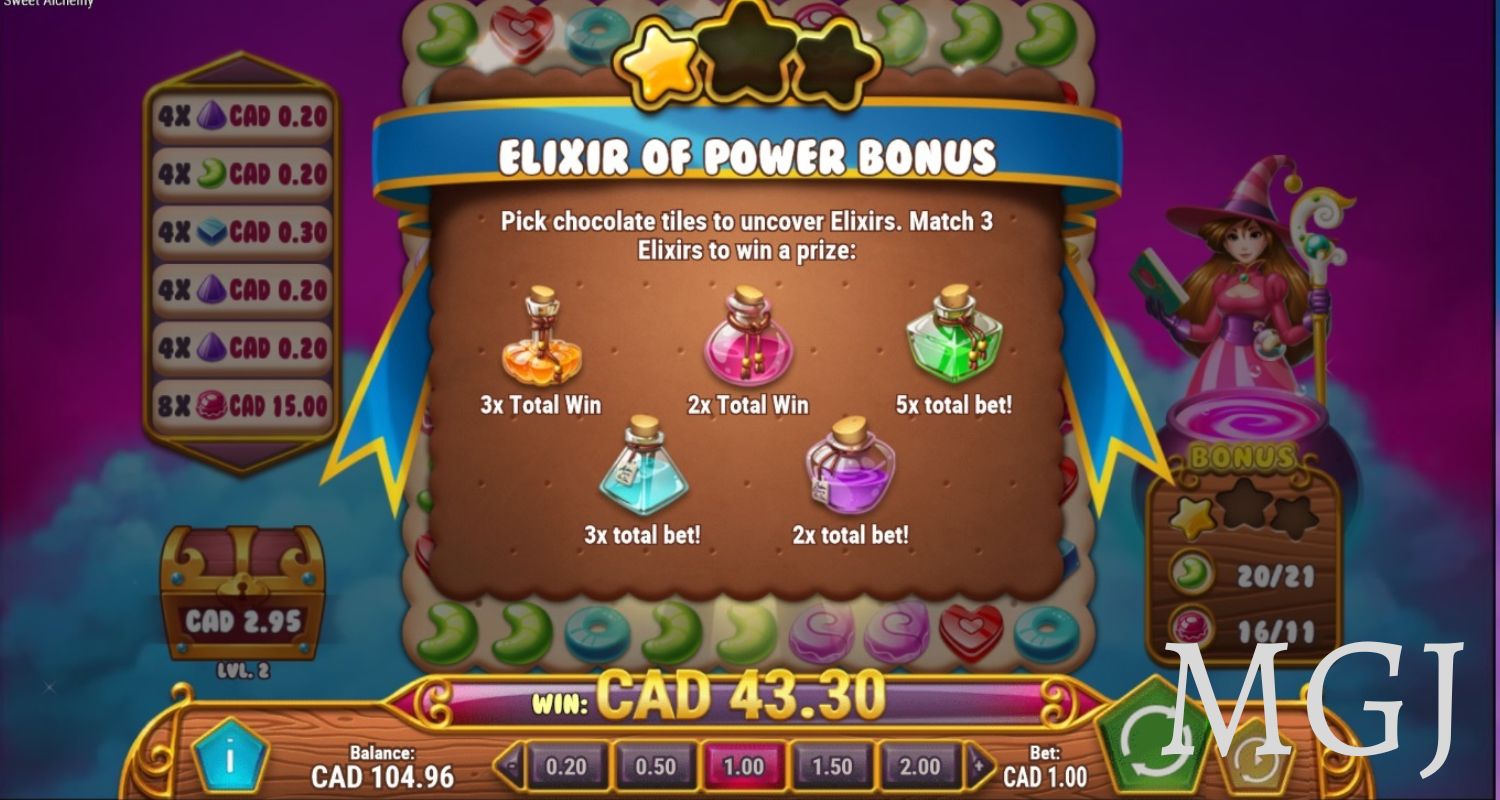 Sweet Alchemy - Play'n GO - Screenshot of Elixir of Power Bonus - MGJ