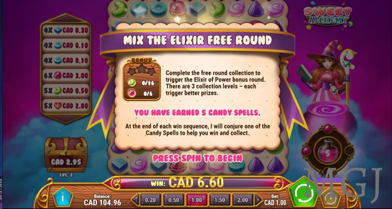 Sweet Alchemy - Play'n GO - Screenshot of Mix the Elixir Free Round - MGJ