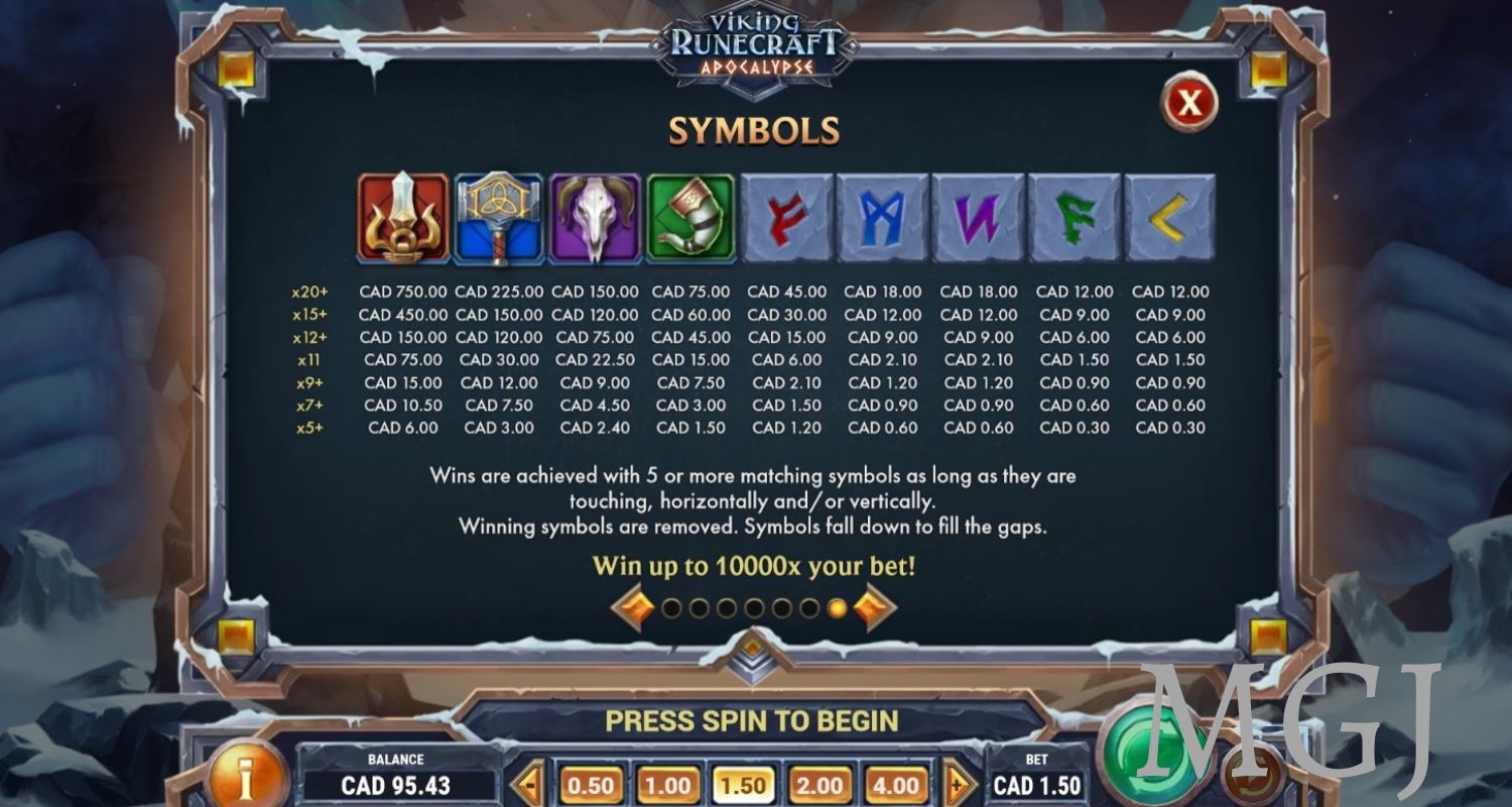 Viking Runecraft Apocalypse Slot Paytable Screenshot - Play'n GO - MGJ