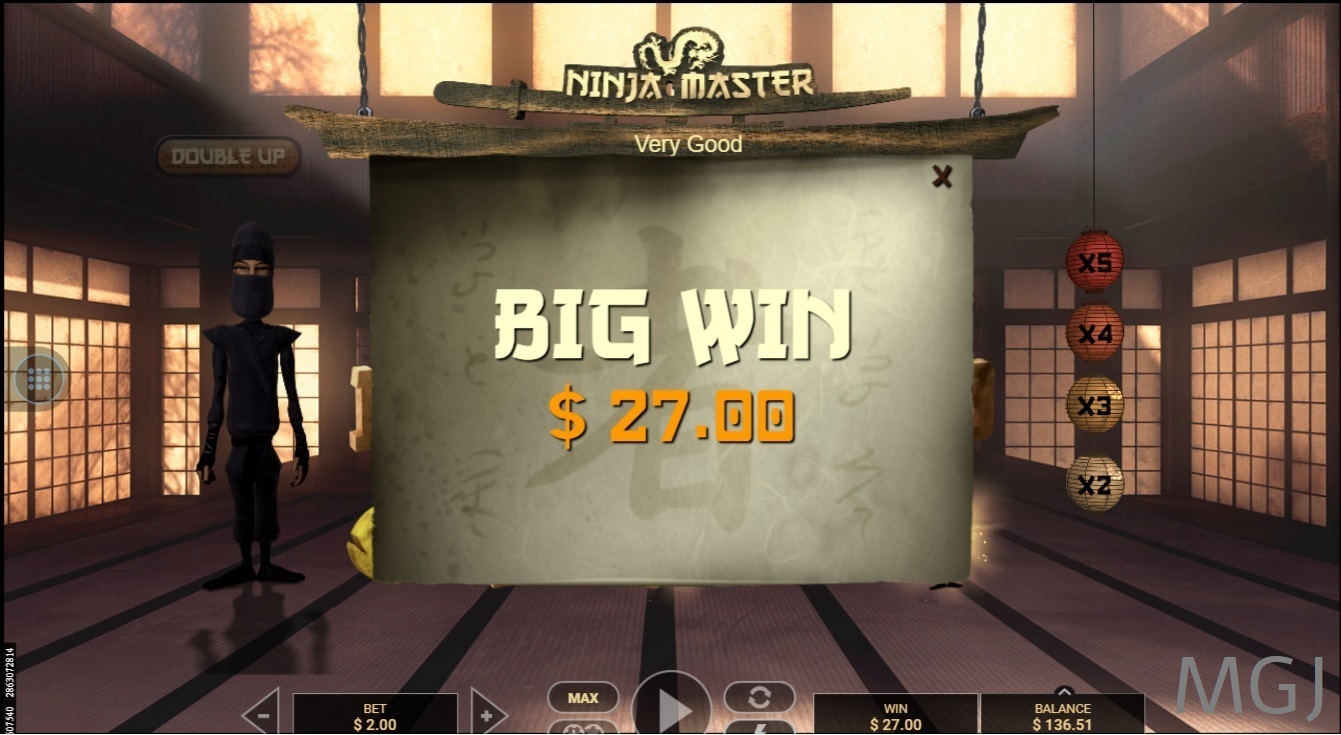 Ninja Master Big Win $27.00 screenshot - GVG - MGJ