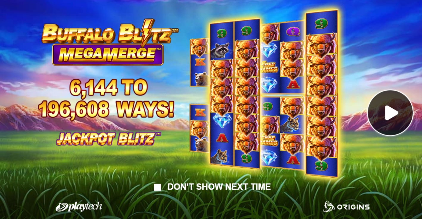 Screenshot of Buffalo Blitz MegaMerge jackpot slot - Playtech - MGJ
