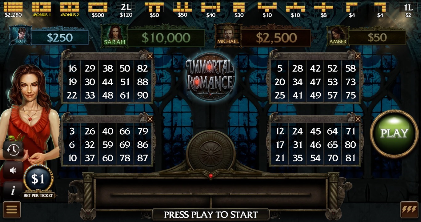 Online casino games - Screenshot of Immortal Romance Video Bingo - Games Global - MGJ