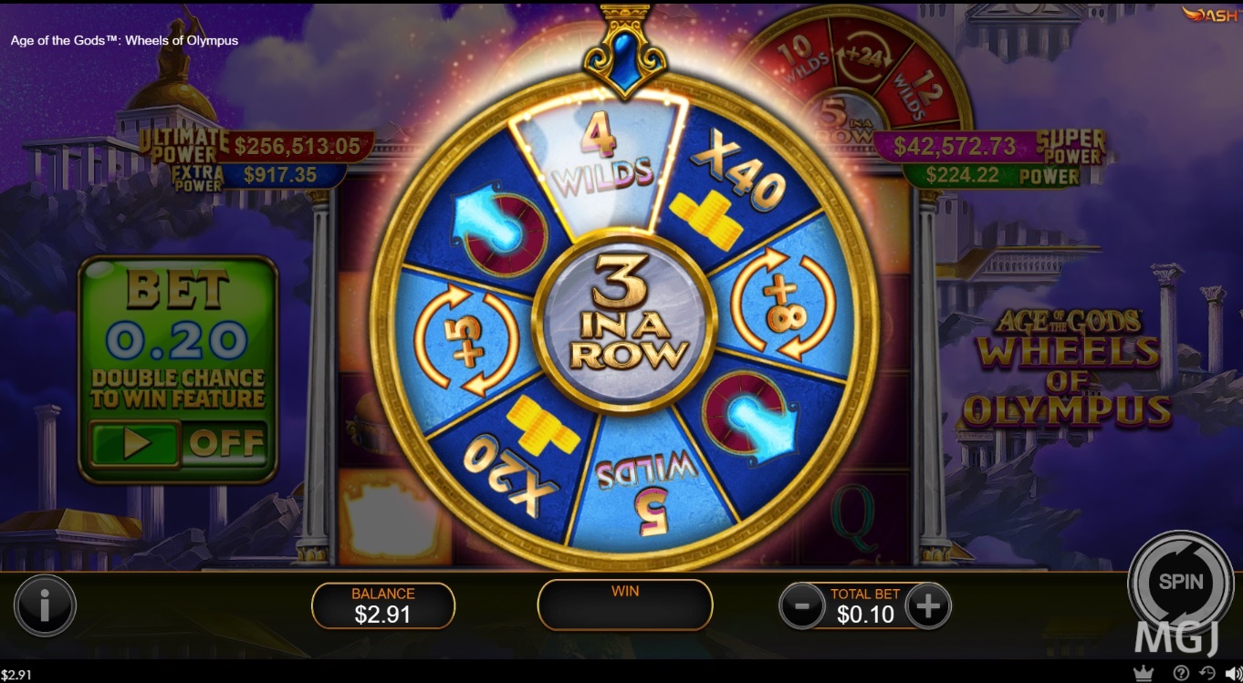 Screenshot of Age of the Gods -Wheels of Olympus slot - 3-in-a-row wheel - Playtech - MGJ