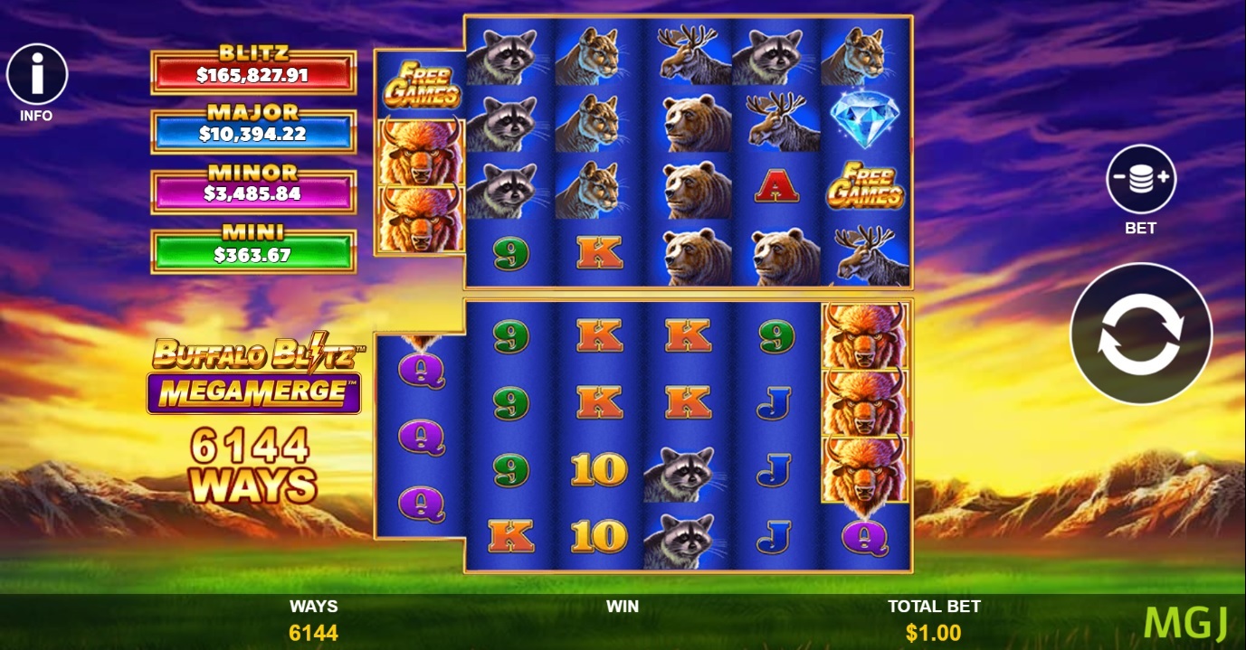 Screenshot of Buffalo Blitz Mega Merge slot - Playtech - MGJ