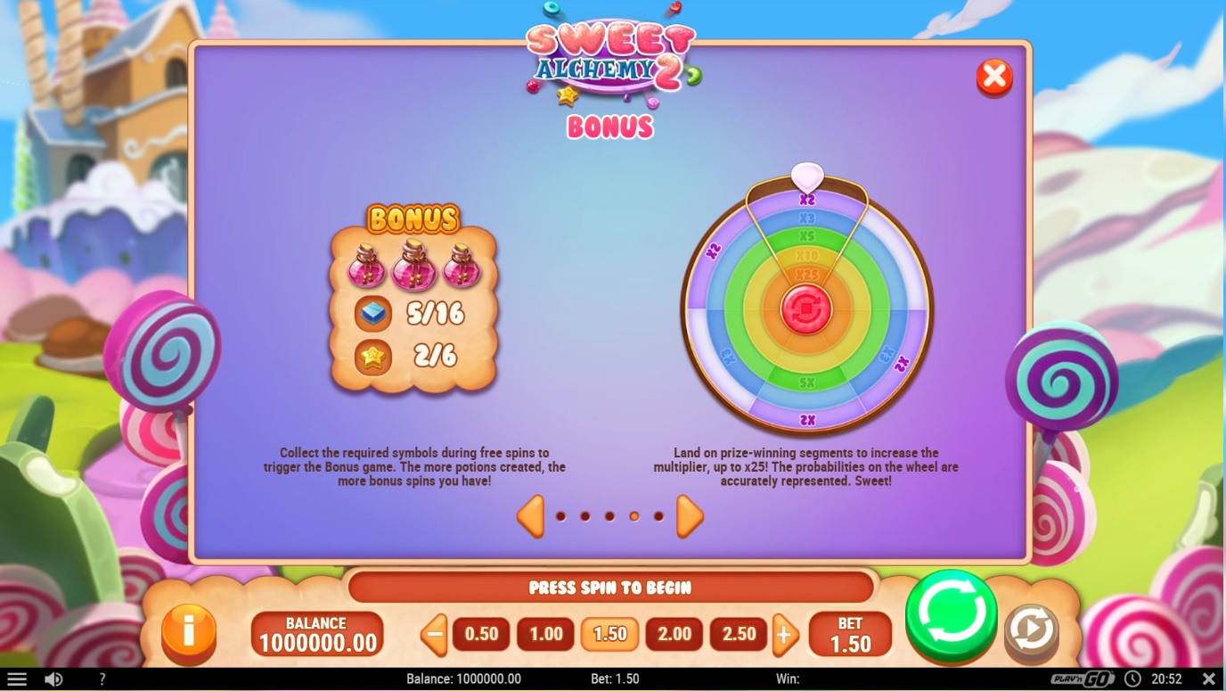 Sweet Alchemy 2 - Screenshot of Bonus Rules - Play'n GO - MGJ