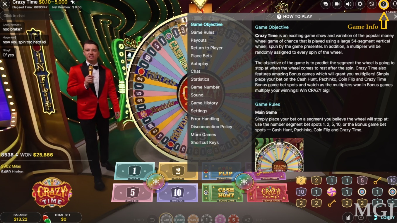 Screenshot of Crazy Time's Rules - Evolution - MGJ