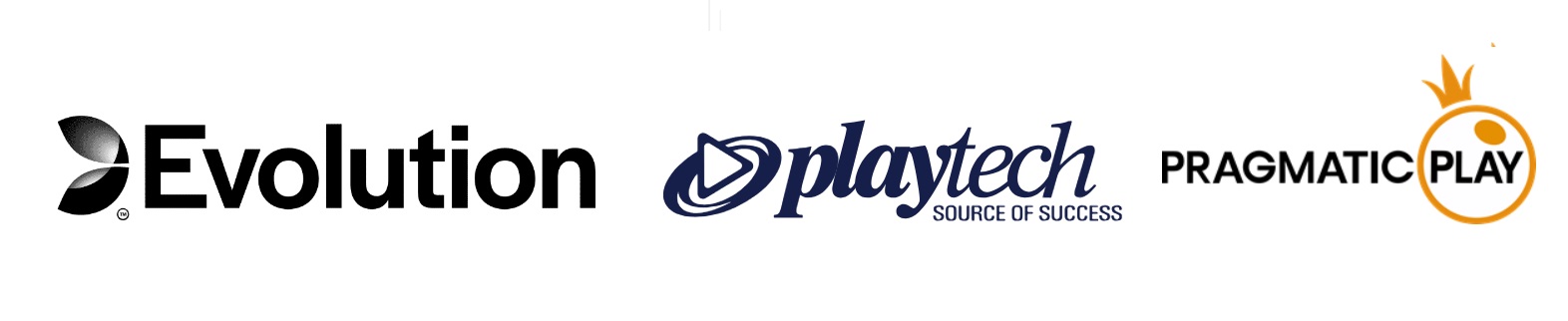 Screenshot of Evolution, Playtech and Pragmatic Play Logos