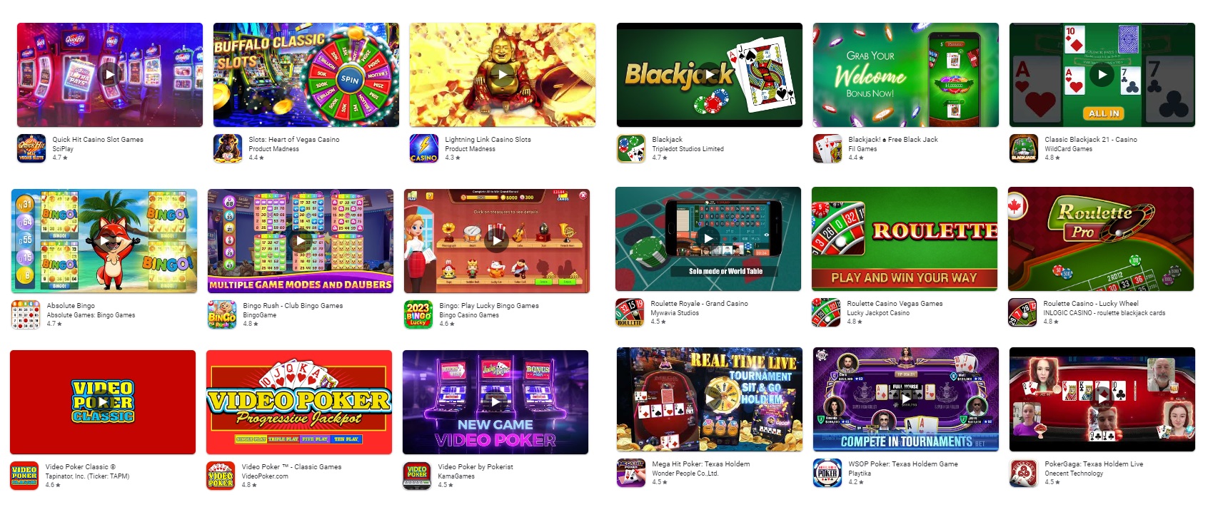 Screenshot of free casino games from Google Play Store - MGJ