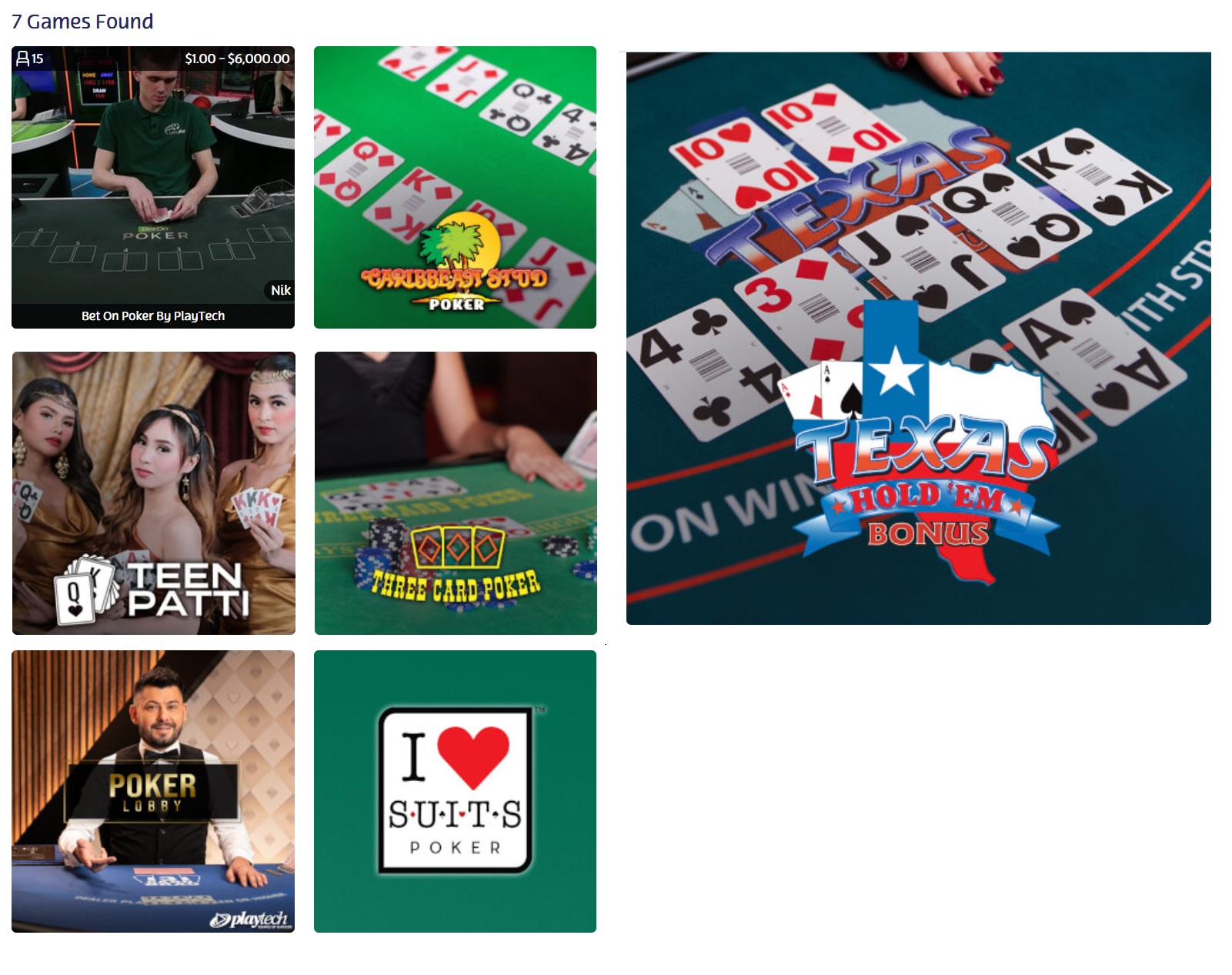 Screenshot of poker game options at PlayOJO.ca - Ontario - MGJ