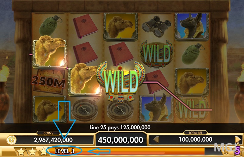Screenshot of Zynga's Black Diamond Casino - Relics of Egypt Game - Level 3 - MGJ