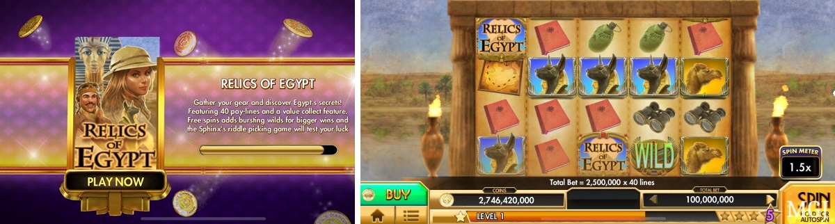 Screenshot of Zynga's Black Diamond Casino - Relics of Egypt Game - MGJ