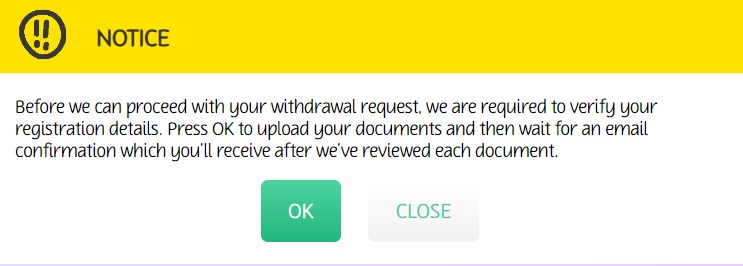 Casino Withdrawals - Withdrawal Request Verify Notice OJO Ontario