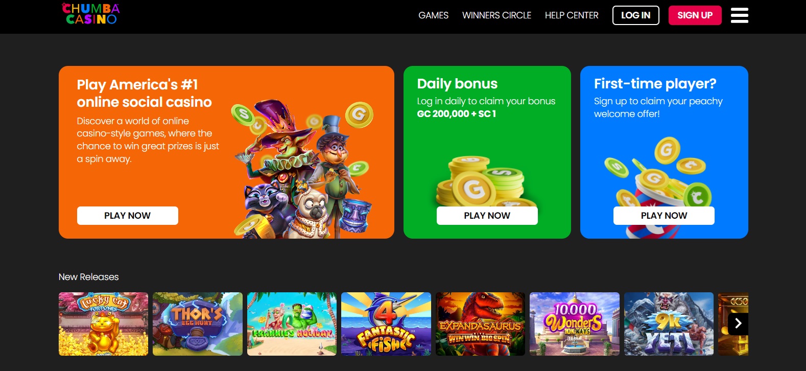 Chumba Casino - Screenshot of Homepage - MGJ