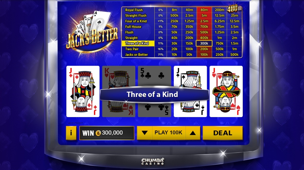 Screenshot of Jacks or Better Video Poker at Chumba Casino - MGJ