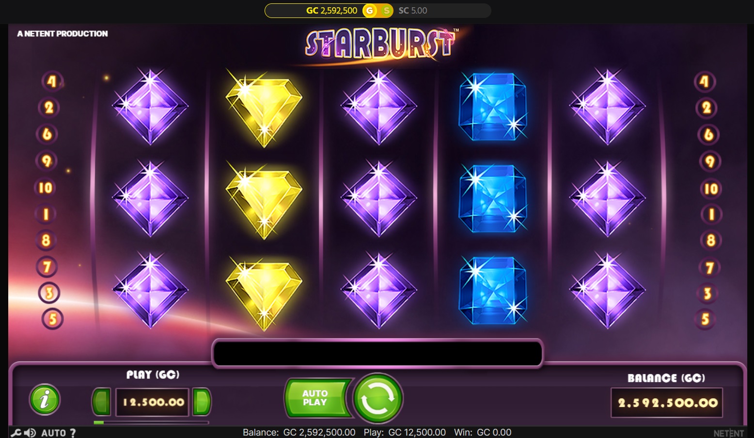 Screenshot of NetEnt's Starburst from Chumba Casino - MGJ