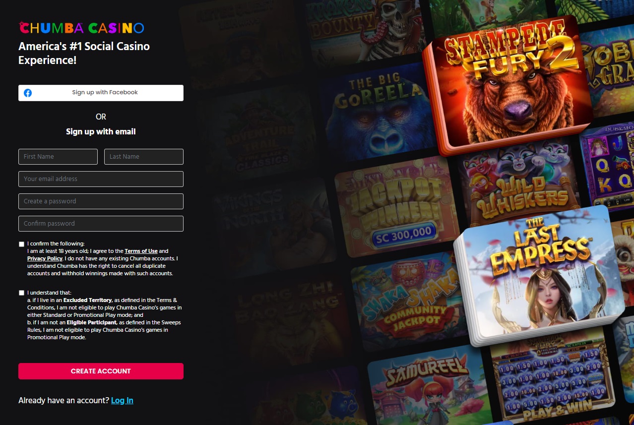 screenshot of Chumba Casino Sign Up Page - MGJ