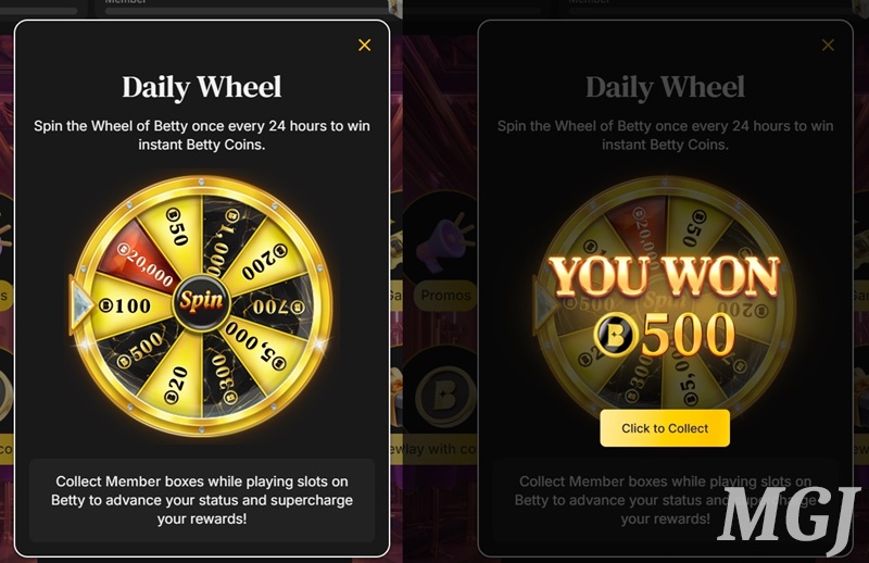 Betty Casino Daily Wheel Screenshot - MGJ