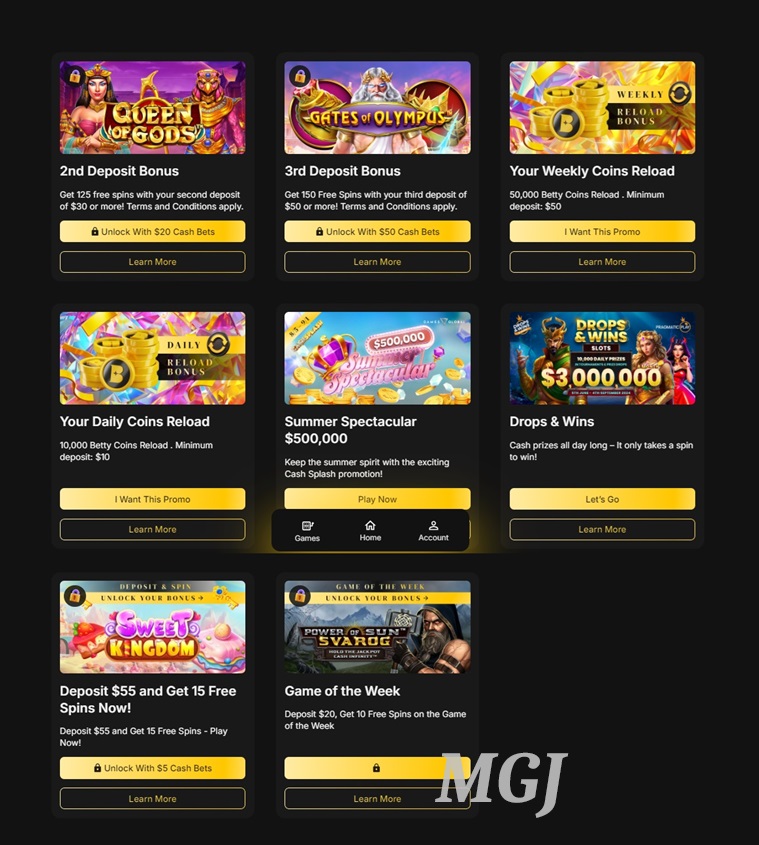 Betty Casino Promotions Screenshot - MGJ