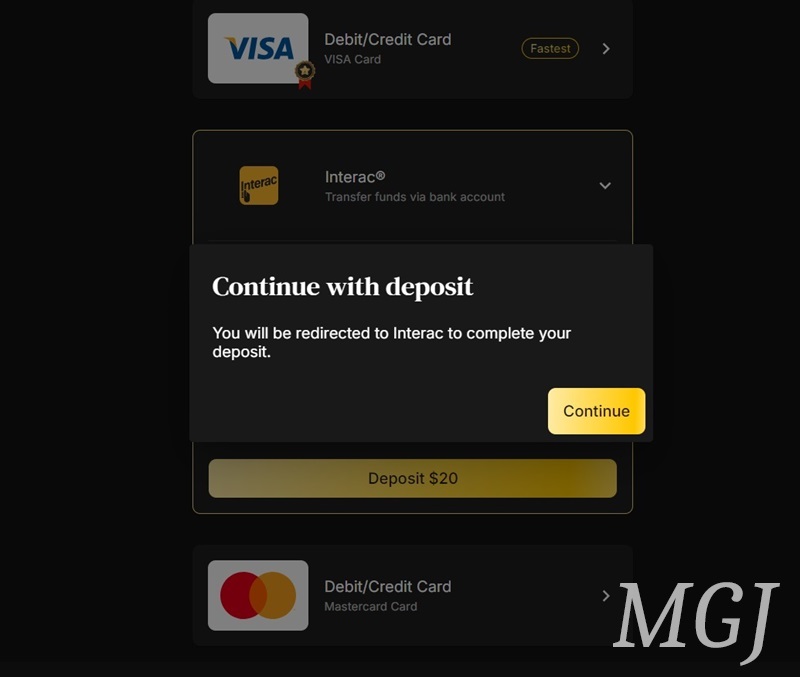 Betty Casino Payments Screenshot - MGJ