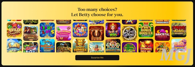 Betty Casino Screenshot - Surprise Me Option - MGJ