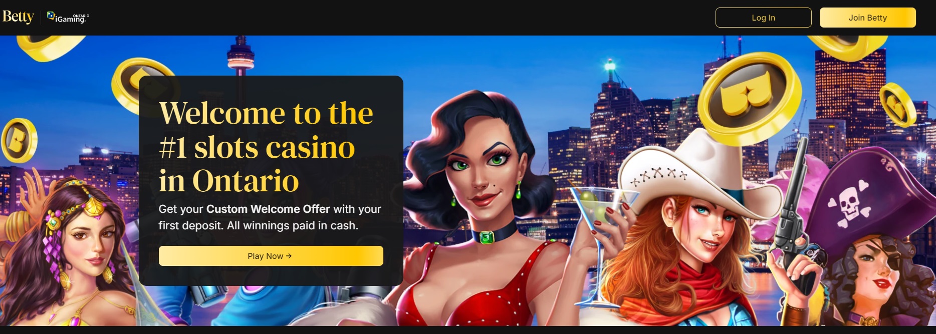 Ontario Online Casino - Betty Casino - Screenshot of Homepage - Source - Betty.ca