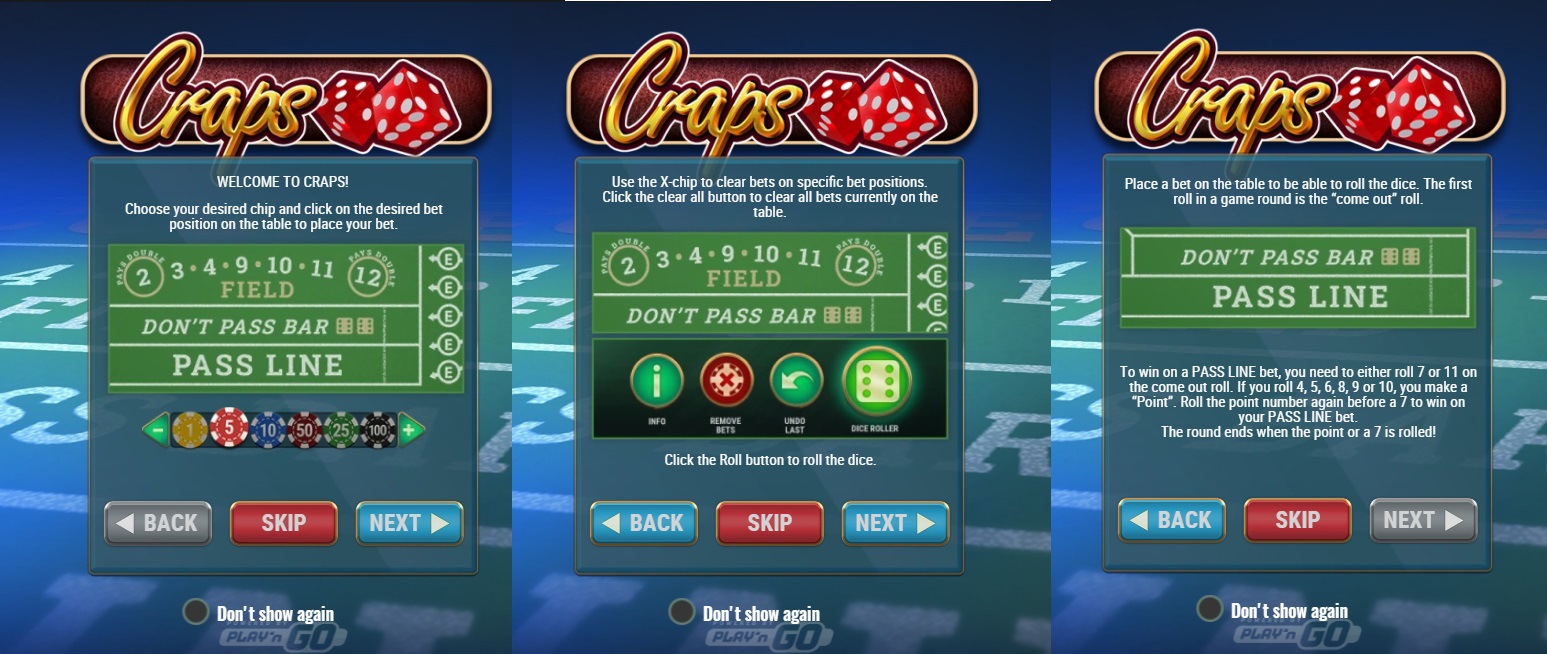 Screenshot of Online Craps Gameplay Instructions - Play'n GO - MGJ