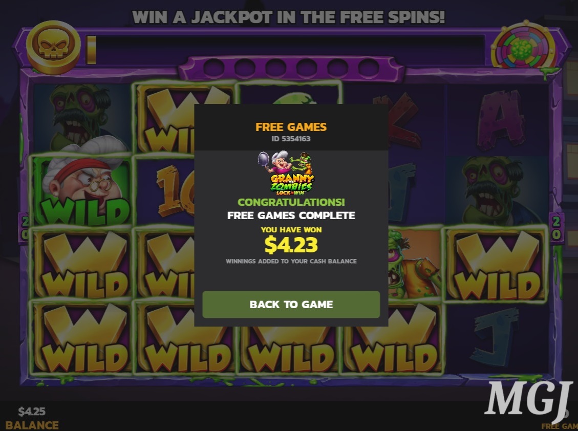 Granny Vs Zombies Lock N Win Free Spins Win Screenshot