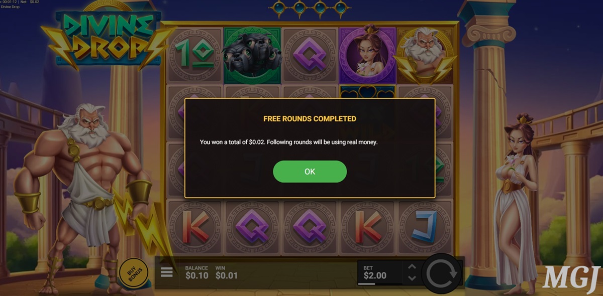 Screenshot of Divine Drop Free Spins Win - Hacksaw Gaming - Betty Casino - MGJ