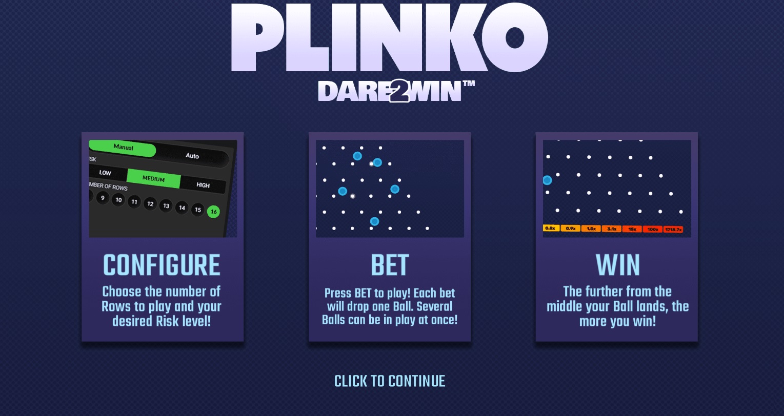 Online Plinko - Screenshot of Plinko Dare2Win pre-game screen - Hacksaw Gaming - MGJ